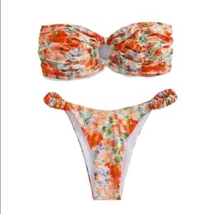 Shenhe Bandeau Two Piece Bikini Set Floral Strapless